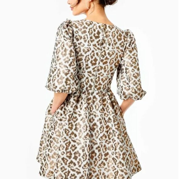 Lily Pulitzer Calyssa Metallic Leopard Animal Print Fit & Flare Dress Size 8 - Picture 2 of 6